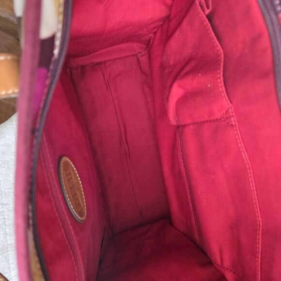 Fossil Keyper Large Tote Burgundy Floral Daisy design Handbag Coquette Holiday - Picture 7 of 16